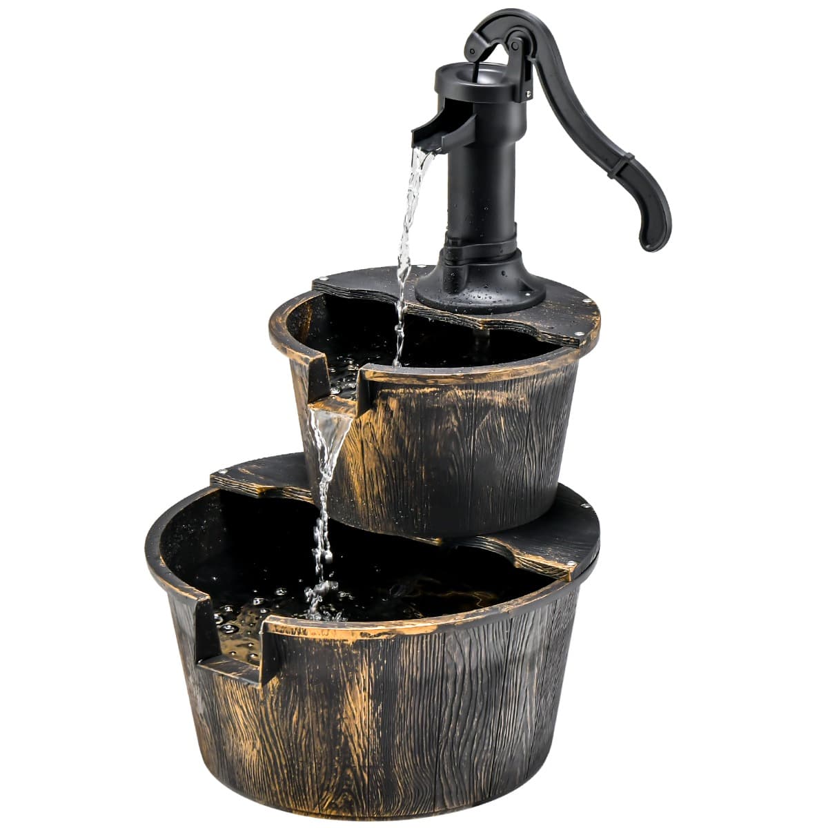 CostwayFontaine de Jardin Décorative d’ Extérieure à 2 Étages en PP avec Pompe Puissante Ecoulement d’Eau Réglable Vintage