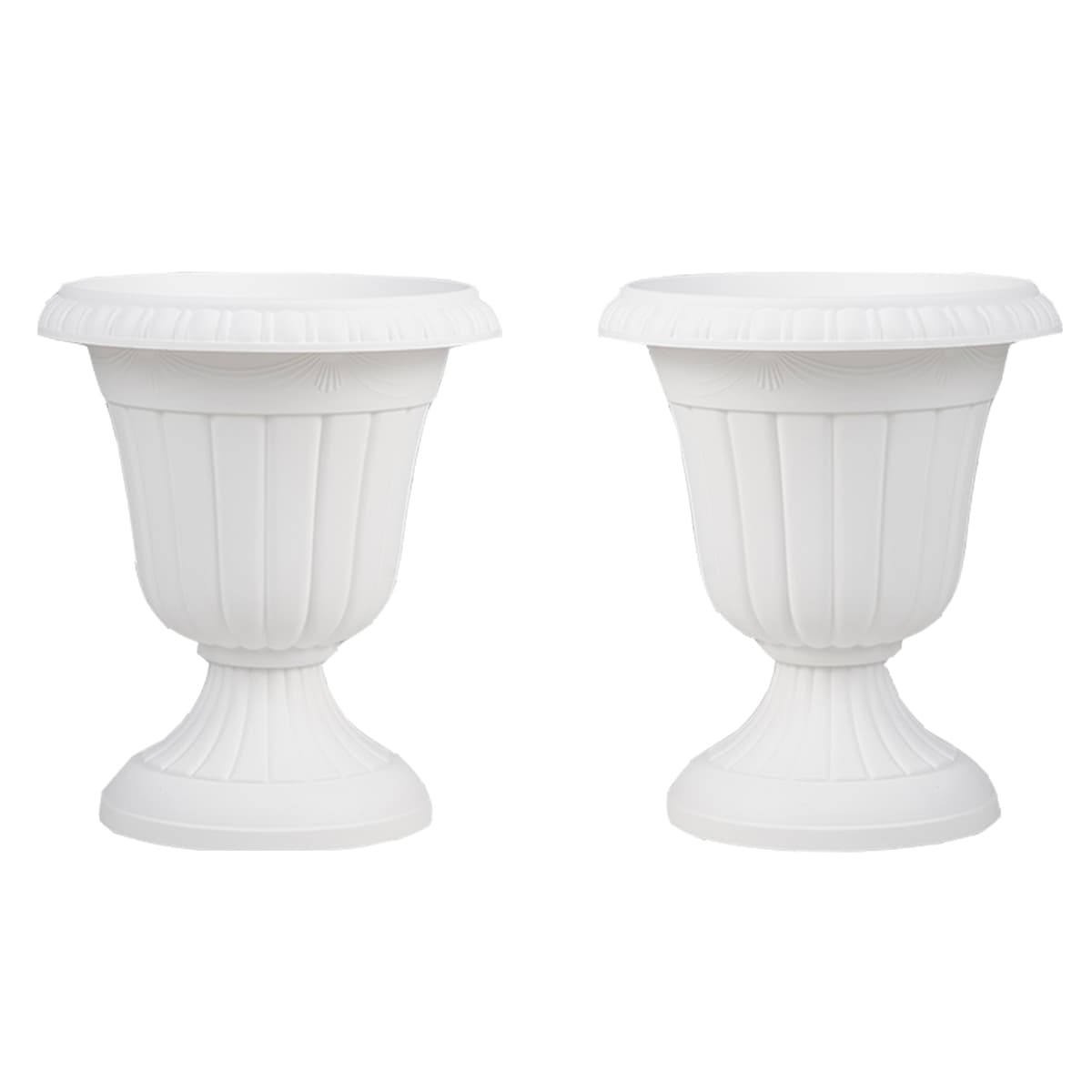 CostwayLot de 2 Jardinières Vintage Pots de Fleurs en Plastique avec Base de Piédestal et Trou de Drainage Pré-marqué Conteneurs Décoratifs Blanc