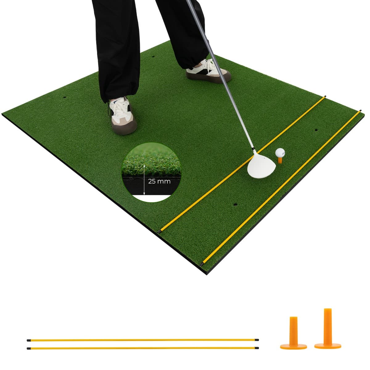 CostwayTapis de Frappe de Golf 152 x 117 cm Épaisseur 22mm Tapis d'Entraînement de Golf avec 2 Positions de Tee et 2 Bâtons d'Alignement 6 Trous de