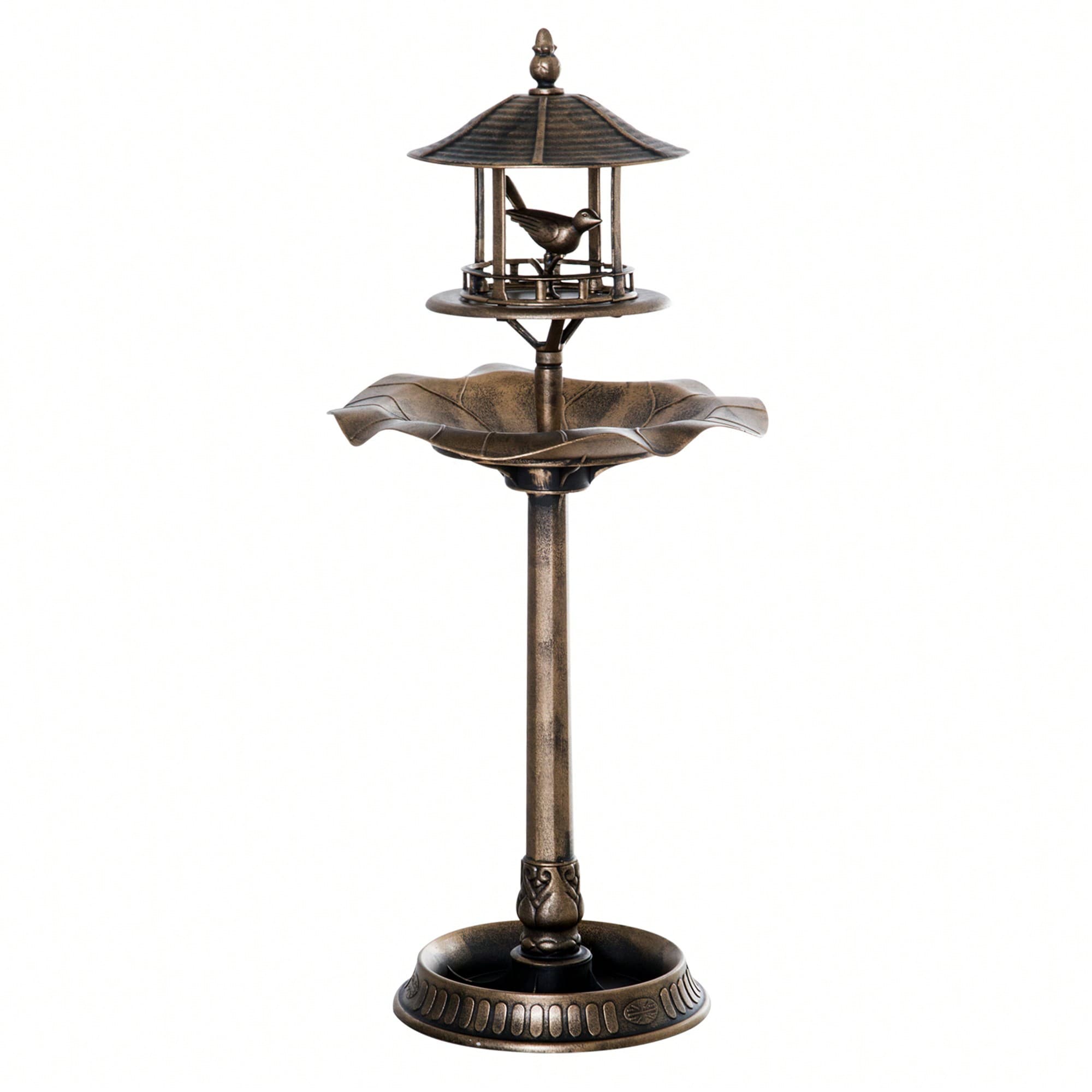 Outsunny Bain d'oiseaux Abreuvoir pour Oiseaux jardinière 3 en 1 dim. Ø 50 x 113H cm polypropylène Bronze Antique