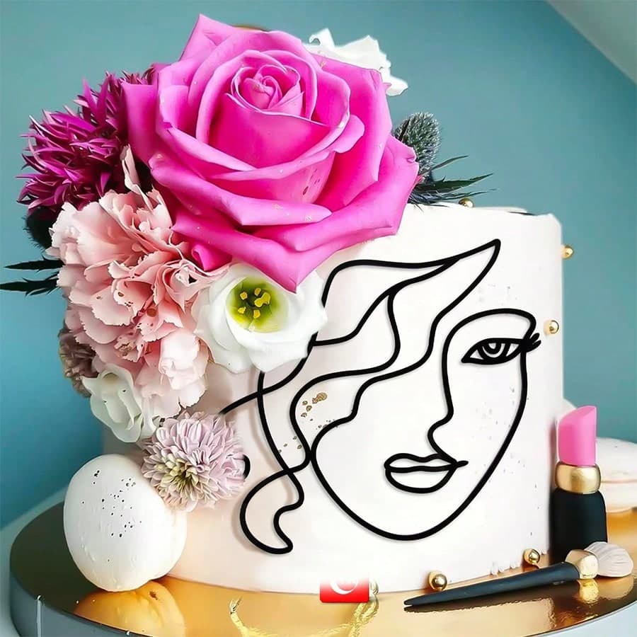 Nouvelle arrivée Gâteau Topper minimaliste en acrylique noir avec des lignes pour la fête des mères, mariage, fête, 1 pièce